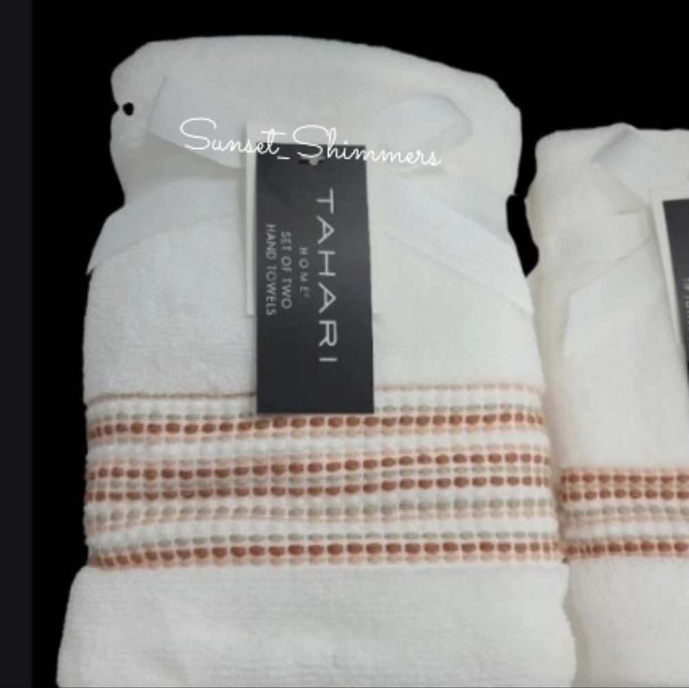 6pc TAHARI Rust Tan Ombre Dot Stripe Luxury Plush Bath Hand Tip Towel Set - Picture 2 of 7